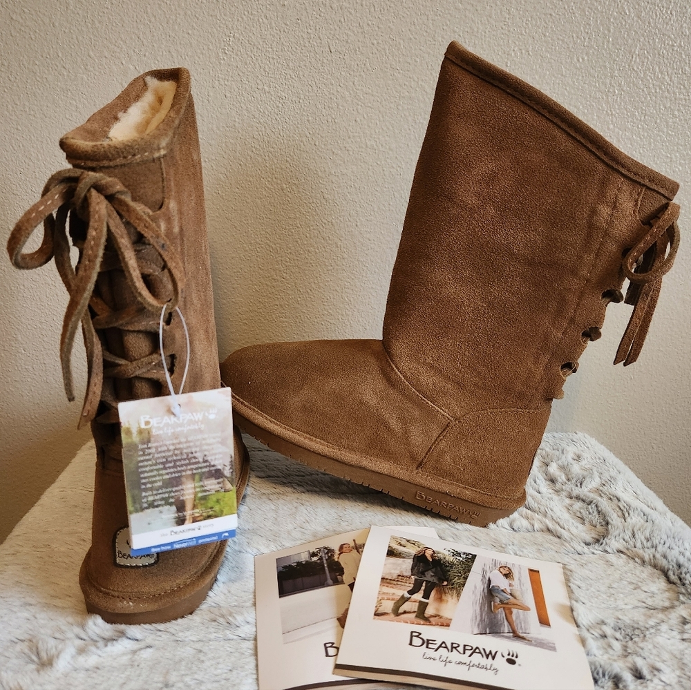 BearPaw Girl's Phylly Youth Winter Boots with Lace-Up Detail In Hickory II